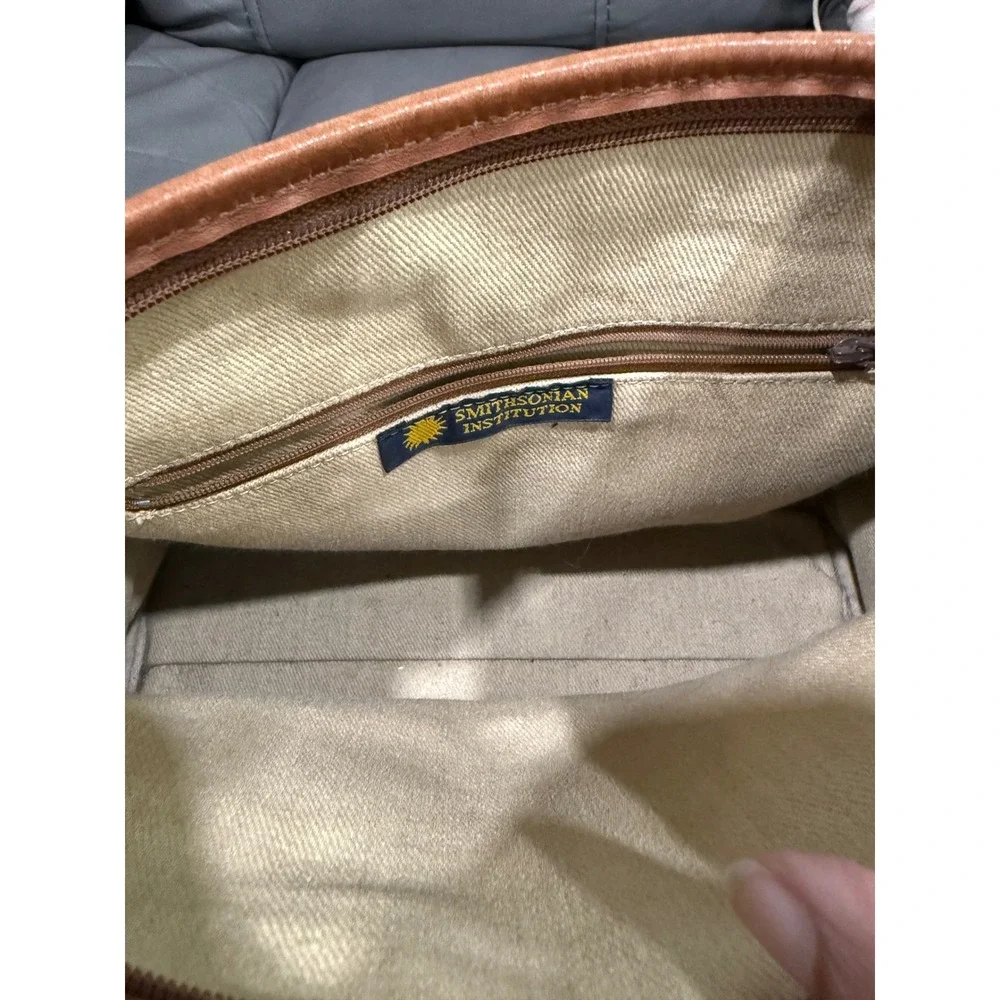 Smithsonian Institution Floral Tapestry Satchel Bag Leather Trim‎ Crossbody Tan